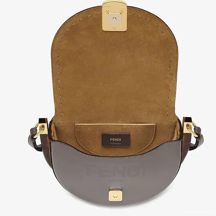 Vintage HOT ROMA Moonlight Bag Logo Calf Leather Grey Fendi In 0427